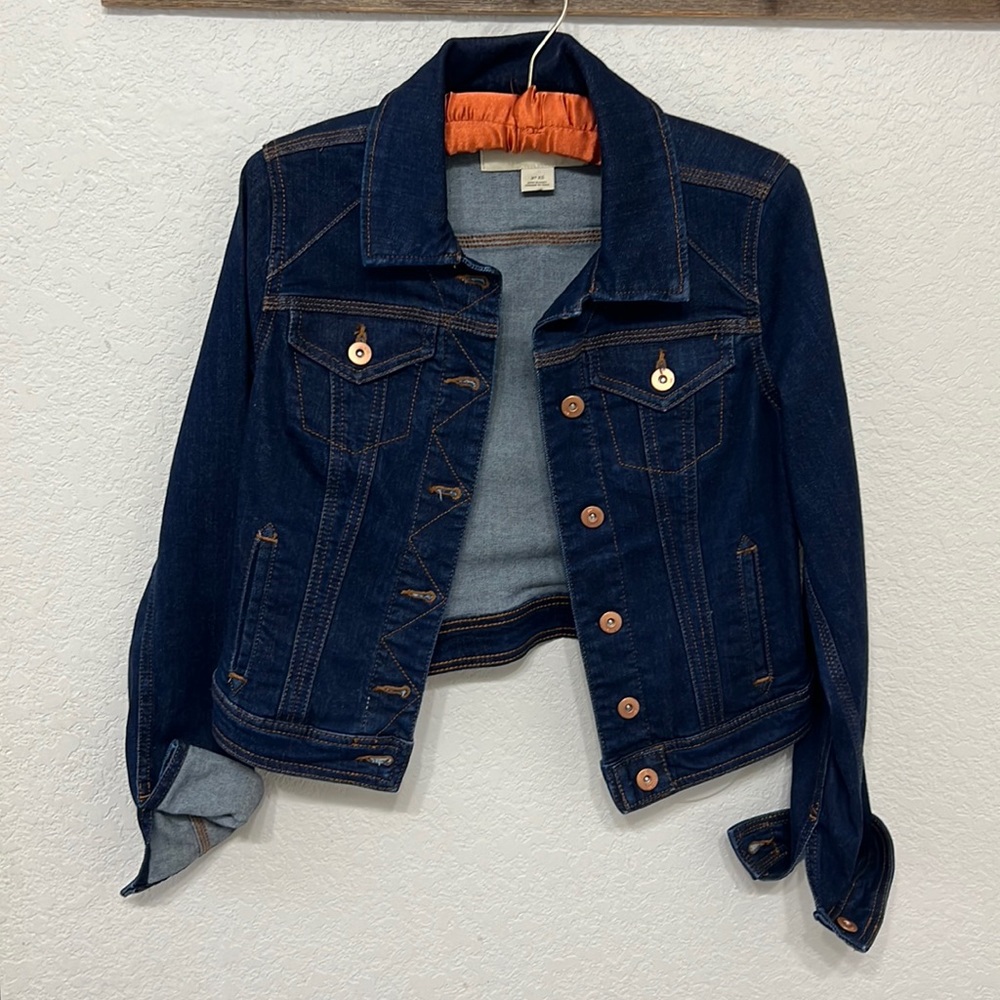 Pilcro and the letter press XS dark denim jacket with copper buttons